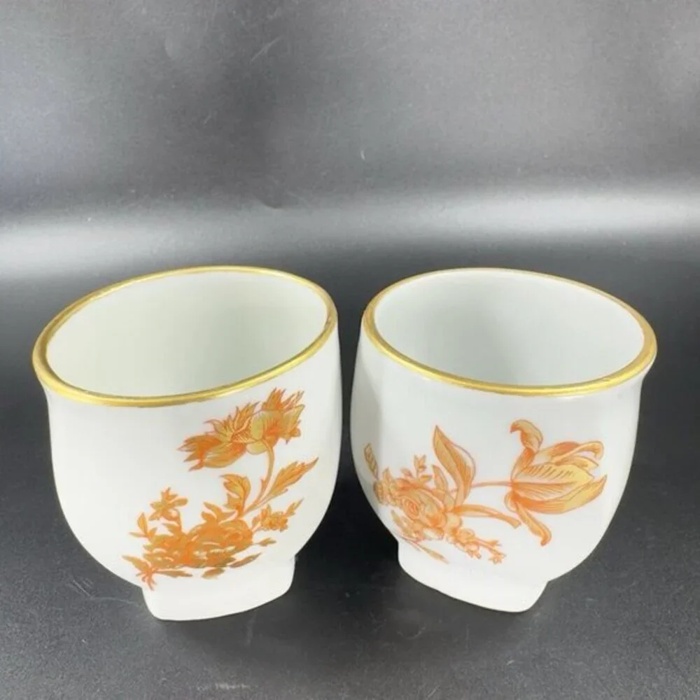 Limoges France Fontainille Marraud Floral Gold Red Porcelain Cup Mug Vintage Set